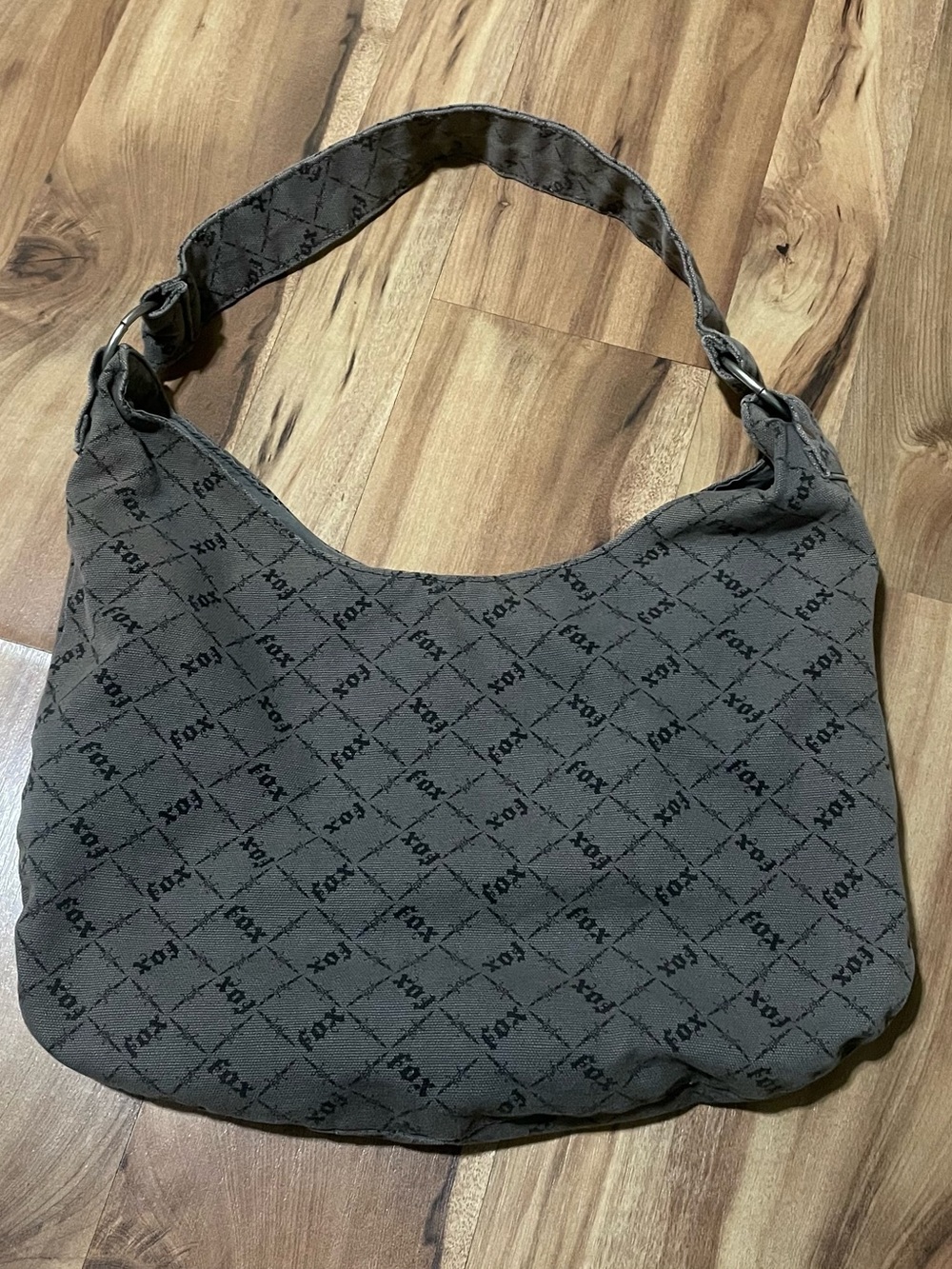 Y2K Fox Racing Gray Monogram Canvas Hobo Purse Vintage Rare 2000s